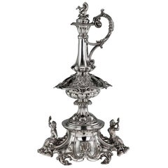 19th Century Victorian Solid Silver Ewer and Stand, Barnards, circa 1861