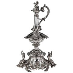 19th Century Victorian Solid Silver Ewer & Stand, Barnards, circa 1861