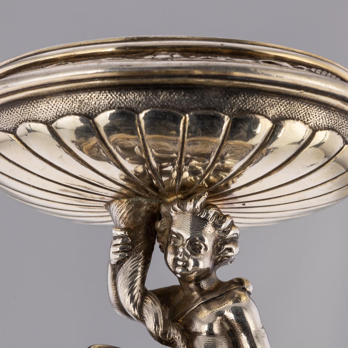 Salières figuratives victoriennes en argent massif et verre du 19ème siècle, Elkington, vers 1890 en vente 4