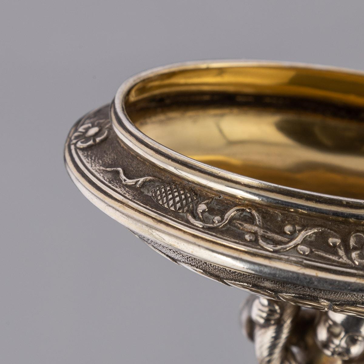 Salières figuratives victoriennes en argent massif et verre du 19ème siècle, Elkington, vers 1890 en vente 5