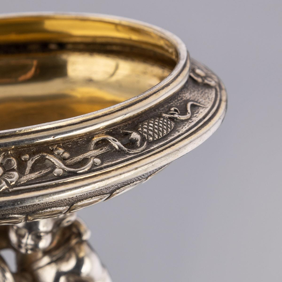 Salières figuratives victoriennes en argent massif et verre du 19ème siècle, Elkington, vers 1890 en vente 6
