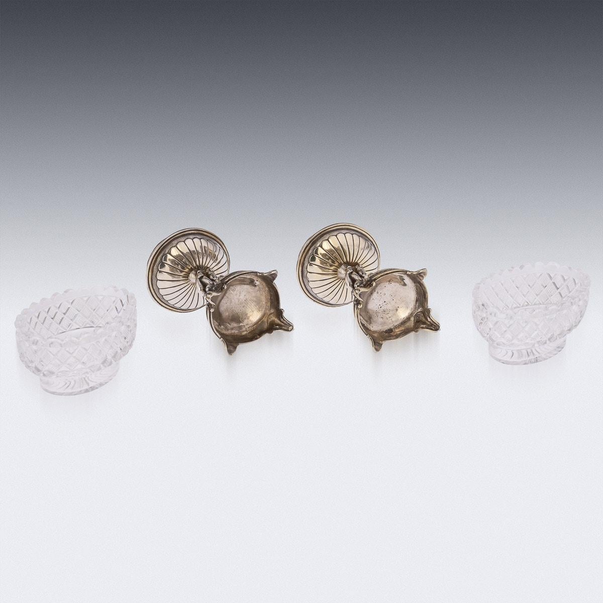 Salières figuratives victoriennes en argent massif et verre du 19ème siècle, Elkington, vers 1890 en vente 12