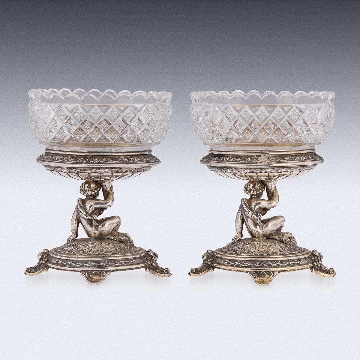 19th Century Victorian Solid Silver & Glass Figural Salts, Elkington, c.1896 For Sale 1