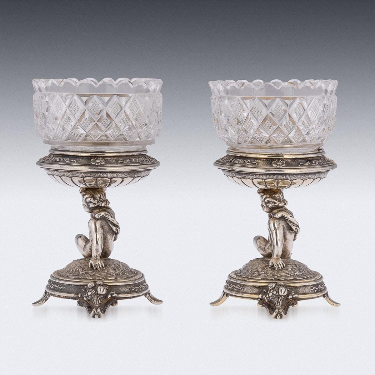 19th Century Victorian Solid Silver & Glass Figural Salts, Elkington, c.1896 For Sale 2