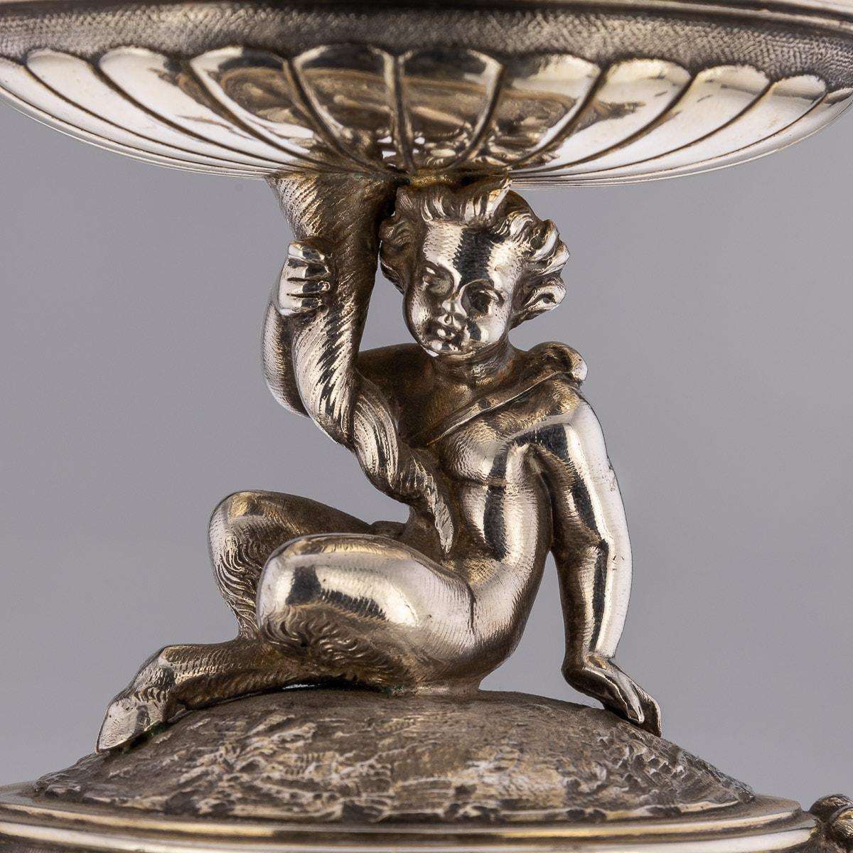 Salières figuratives victoriennes en argent massif et verre du 19ème siècle, Elkington, vers 1890 en vente 3
