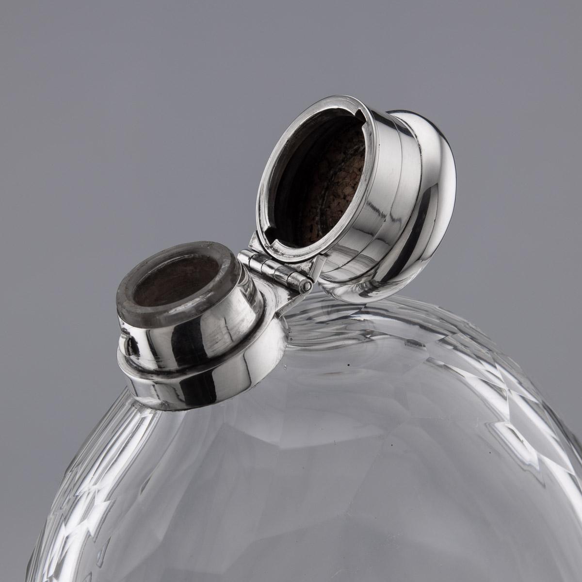 19th Century Victorian Solid Silver & Glass Huge Hip Flask, London, c.1874 For Sale 2