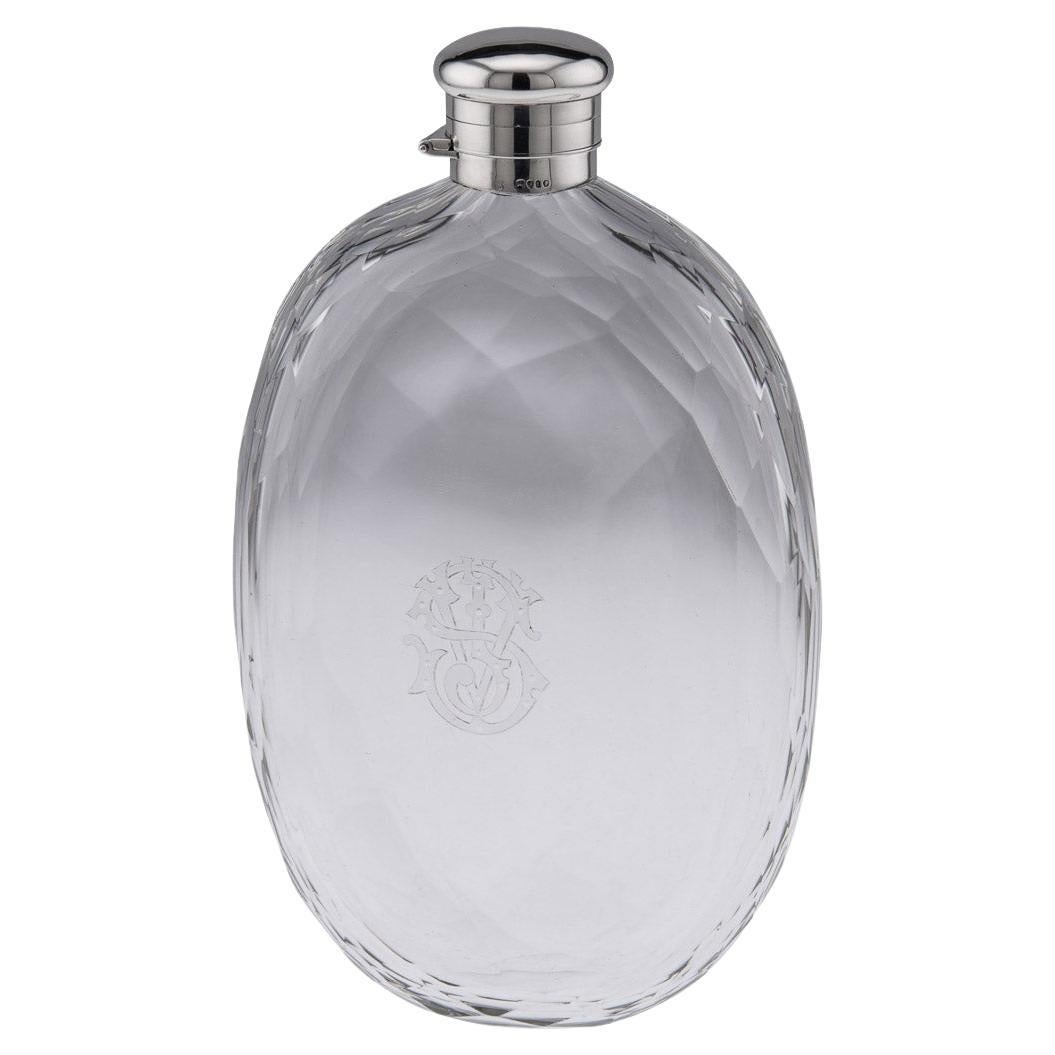 Viktorianischer Hip-Flask aus massivem Silber und Glas aus dem 19. Jahrhundert, London, um 1874 im Angebot