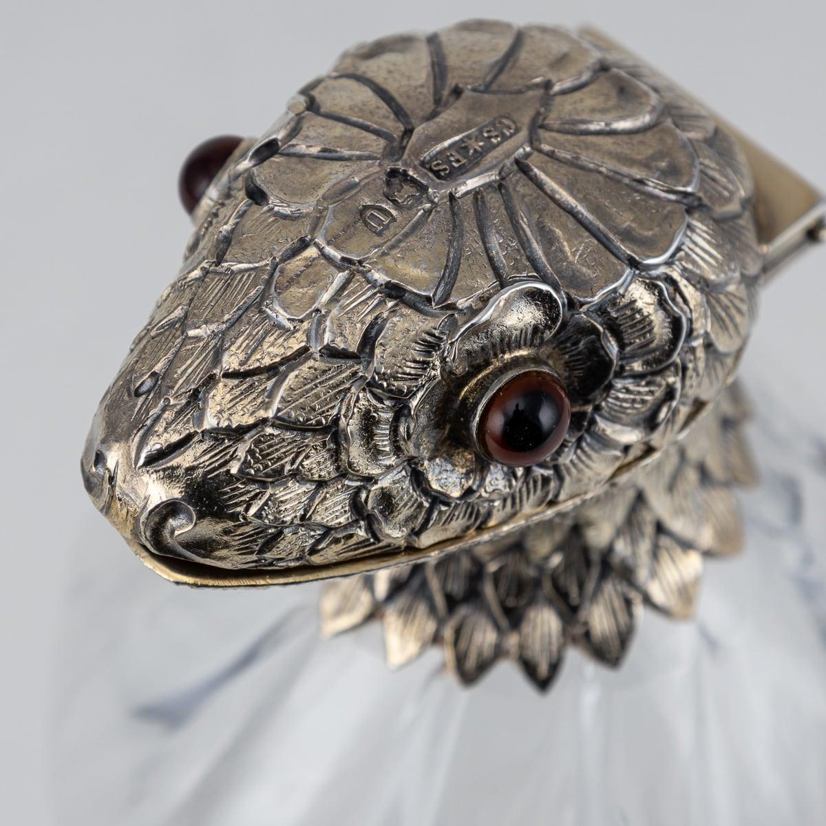 19th Century Victorian Solid Silver & Glass Novelty Cobra Claret Jug c.1895 6
