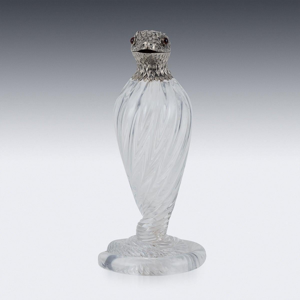 19th Century Victorian Solid Silver & Glass Novelty Cobra Claret Jug c.1895 1