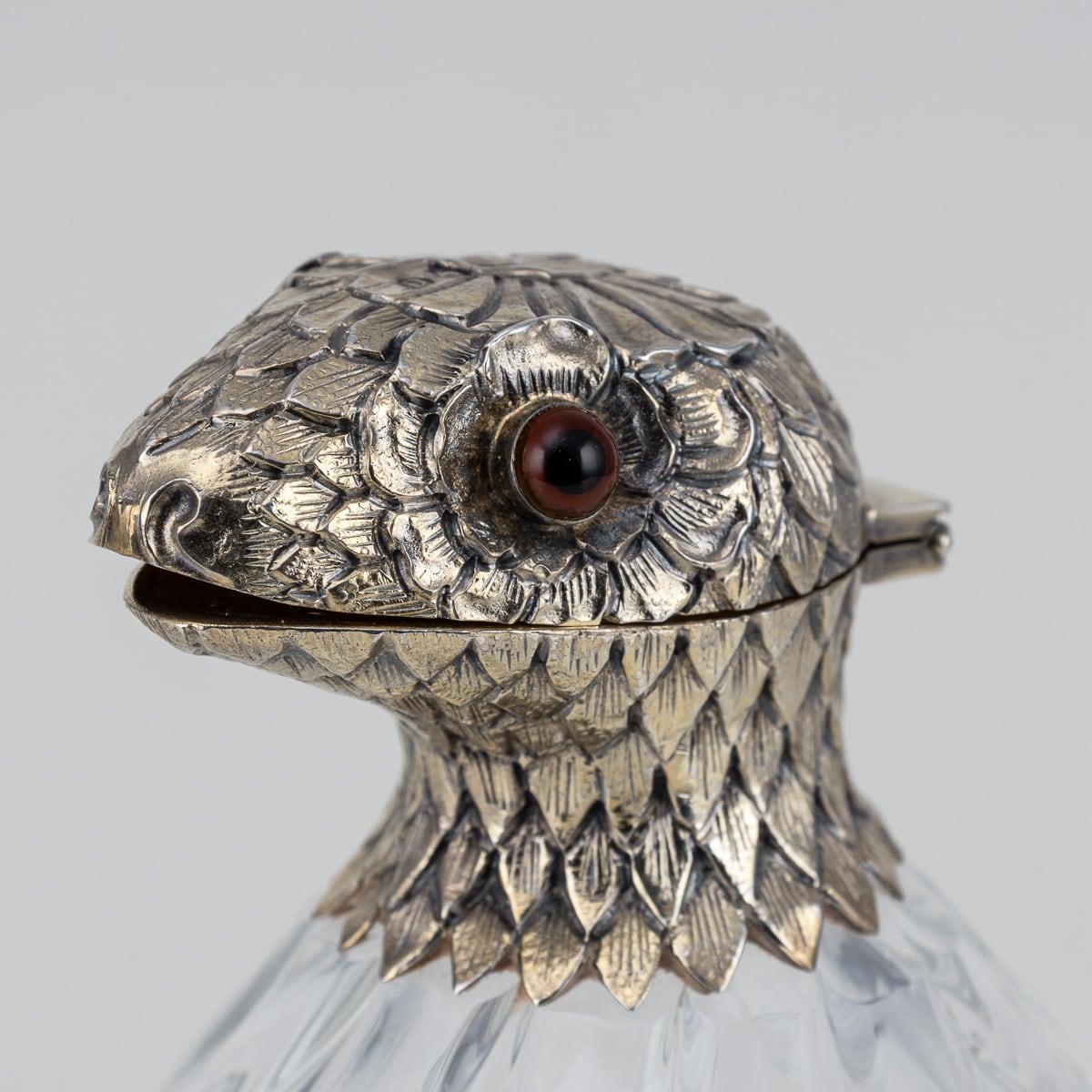 19th Century Victorian Solid Silver & Glass Novelty Cobra Claret Jug c.1895 2