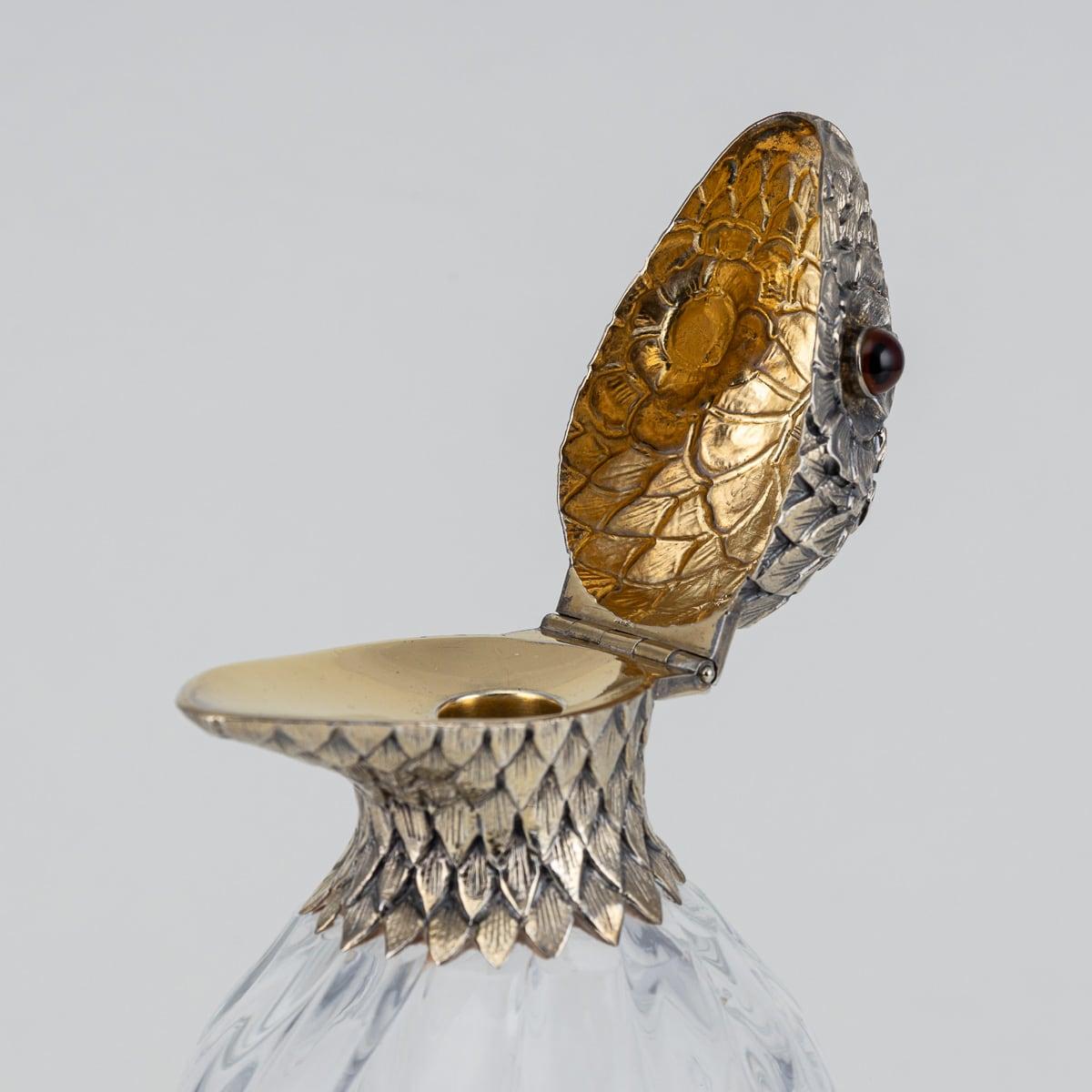 19th Century Victorian Solid Silver & Glass Novelty Cobra Claret Jug c.1895 3