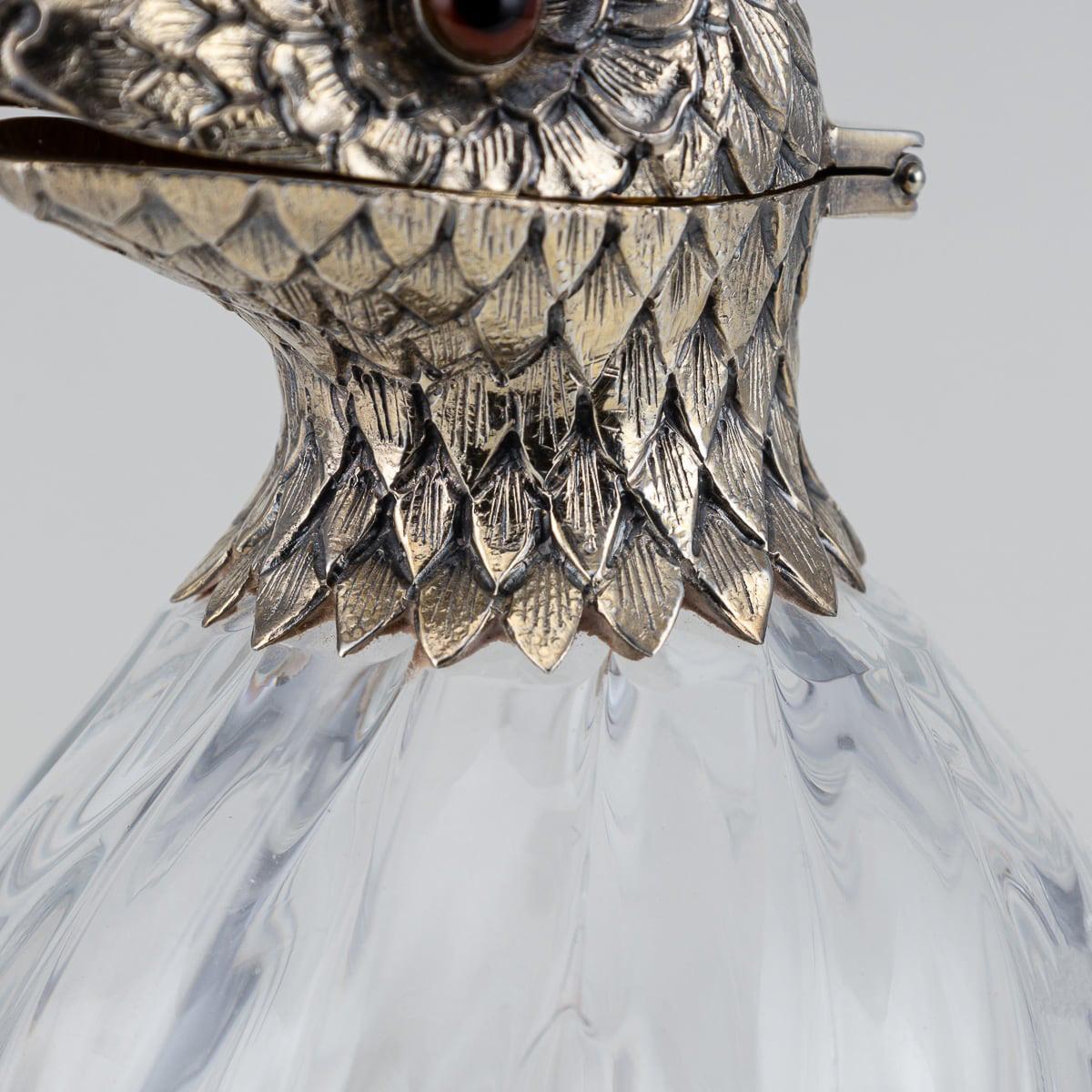 19th Century Victorian Solid Silver & Glass Novelty Cobra Claret Jug c.1895 4