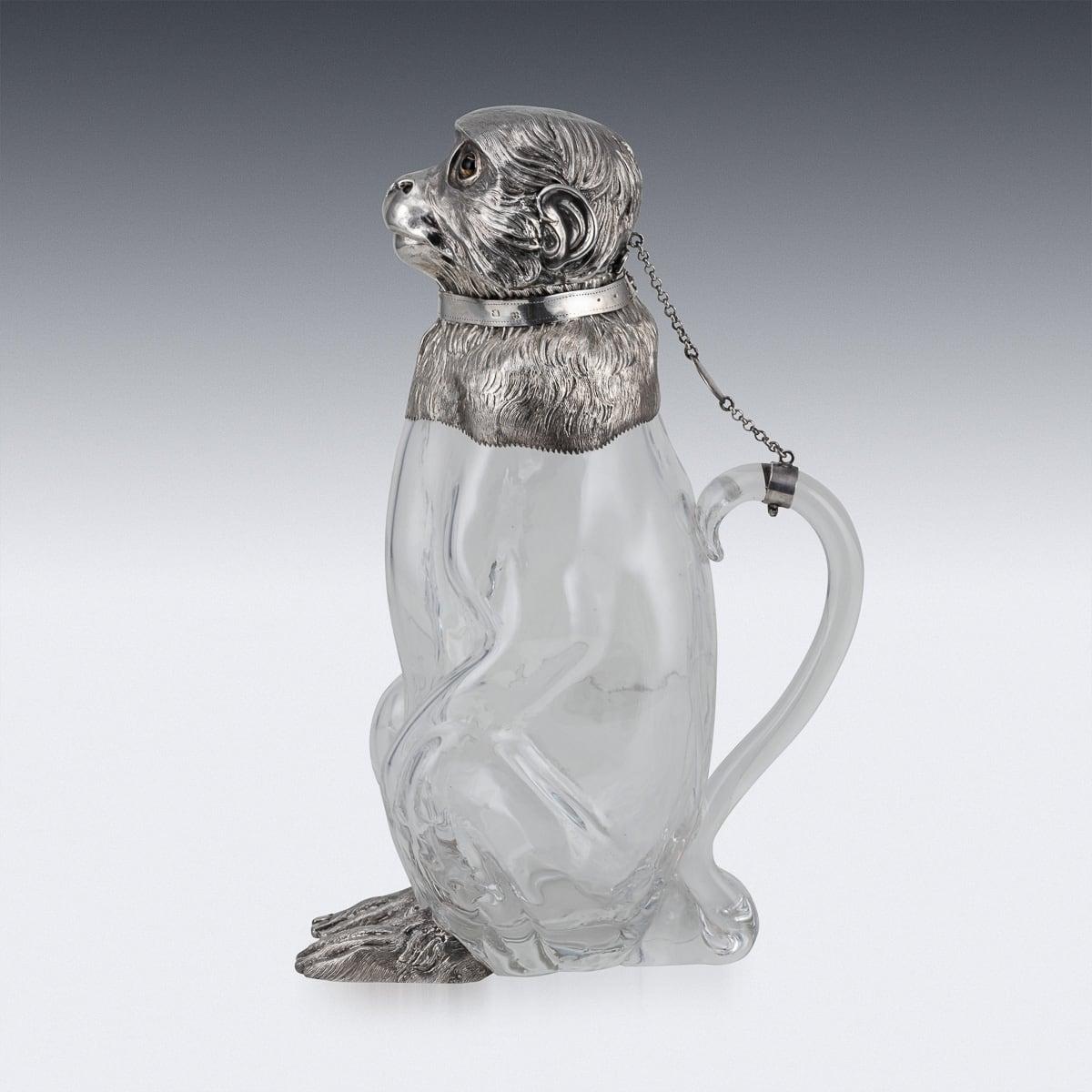 Other 19th Century Victorian Solid Silver & Glass Novelty Monkey Claret Jug c.1892