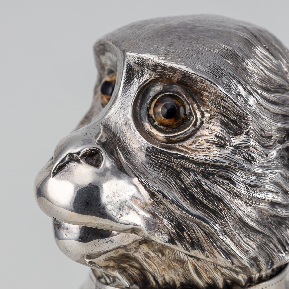 19th Century Victorian Solid Silver & Glass Novelty Monkey Claret Jug c.1892 3