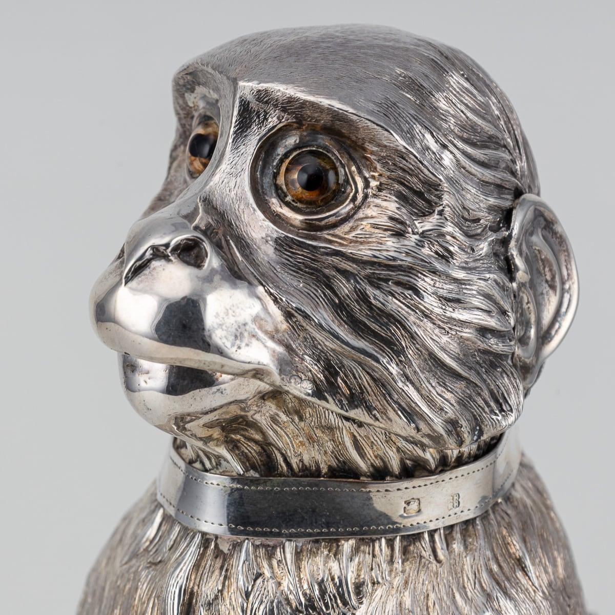 19th Century Victorian Solid Silver & Glass Novelty Monkey Claret Jug c.1892 4