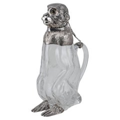 19th Century Victorian Solid Silver & Glass Novelty Monkey Claret Jug c.1892