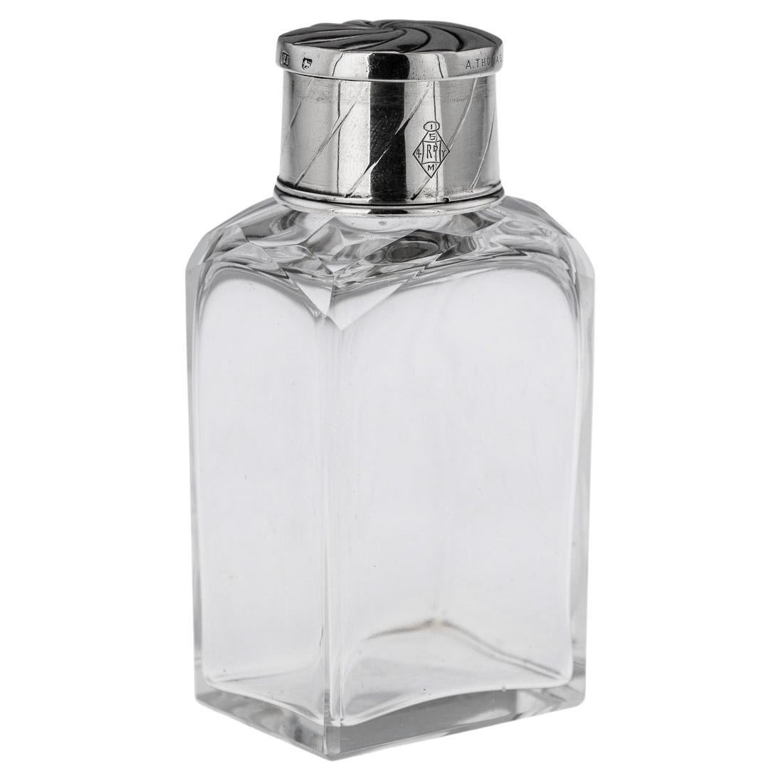 19th Century Victorian Solid Silver & Glass Traveling Flask, London, c.1880 For Sale