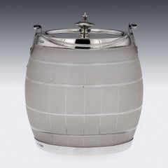 19th Century Victorian Solid Silver & Glass 'Whisky Barrel' Ice Bucket, c.1899