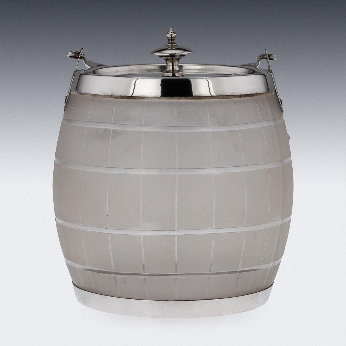 19th Century Victorian Solid Silver & Glass 'Whisky Barrel' Ice Bucket, c.1899 In Good Condition In Royal Tunbridge Wells, Kent