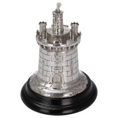 Used 19th Century Victorian Solid Silver Guard Tower Table Lighter, London, c.1878