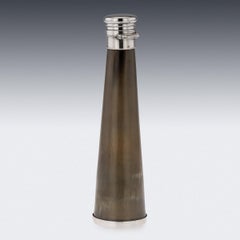 Petaca de caza victoriana de plata maciza y cuerno del siglo XIX, Londres, c.1886