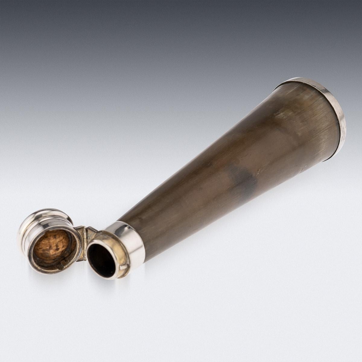 19th Century Victorian Solid Silver & Horn Hunting Flask, London, c.1886 In Good Condition For Sale In Royal Tunbridge Wells, Kent