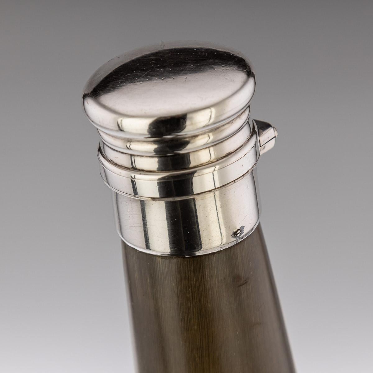 19th Century Victorian Solid Silver & Horn Hunting Flask, London, c.1886 For Sale 2