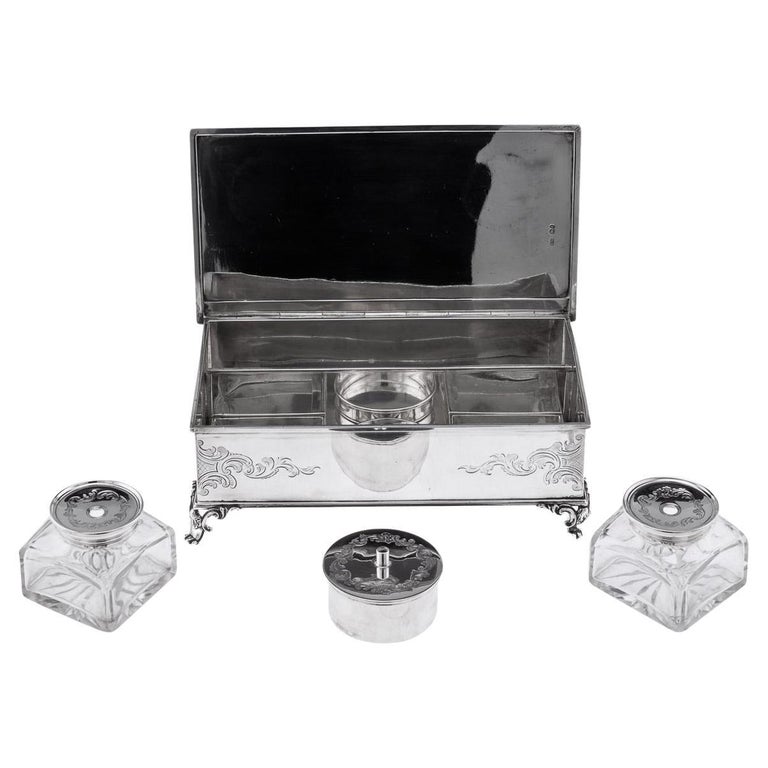 Silver Inkstand 19th Century, Victorian Solid Silver Inkstand, Robert Hennell, c.1850 ...