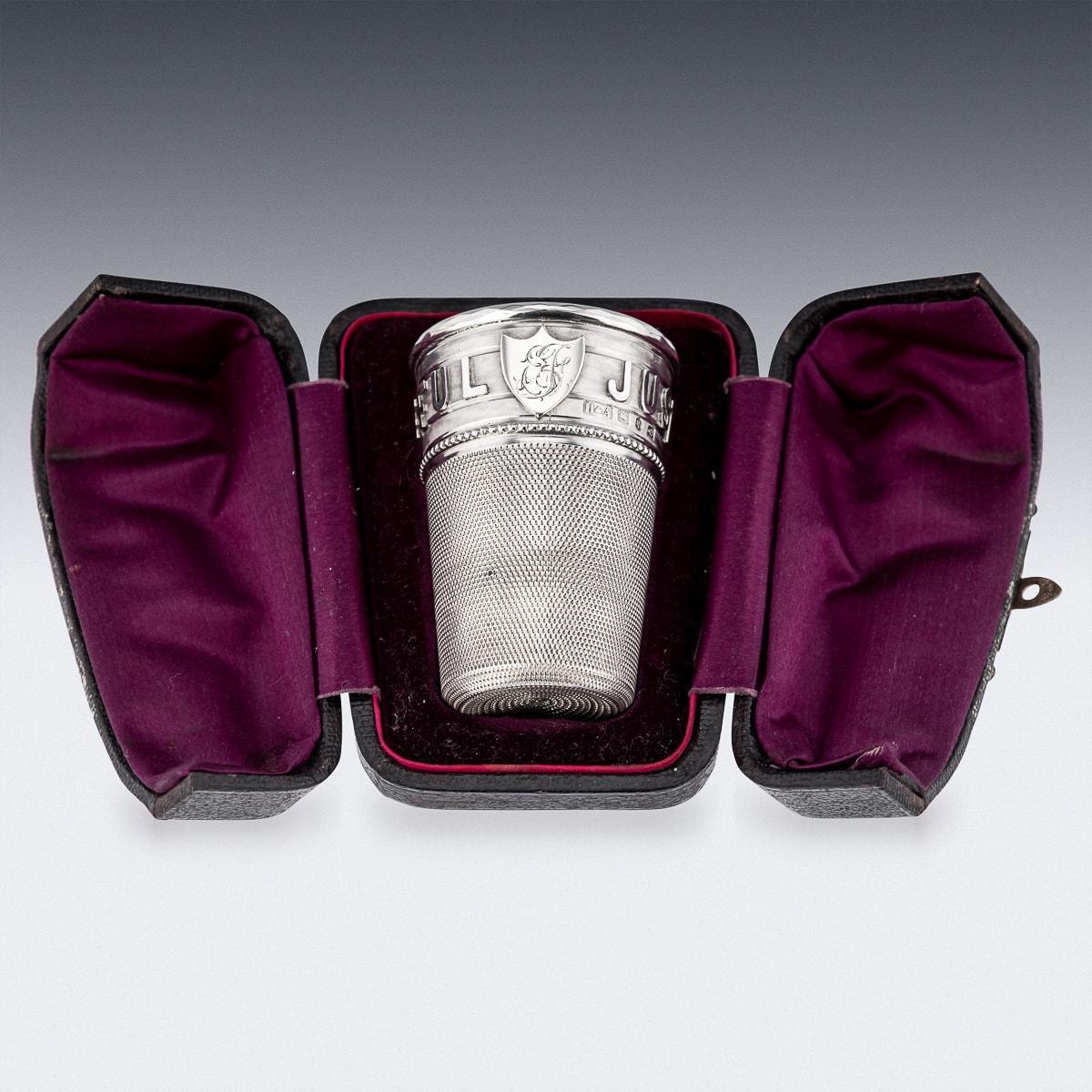 19th Century Victorian Solid Silver 'Just A Thimbleful' Shot Cup, c.1890 1