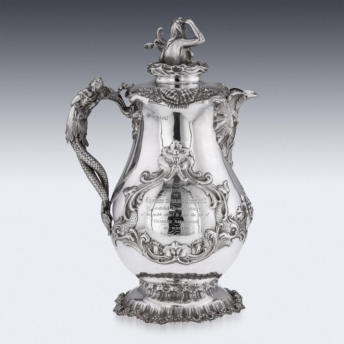 19th Century Victorian Solid Silver Nautical Jug, George Angell, c.1859 For Sale 1