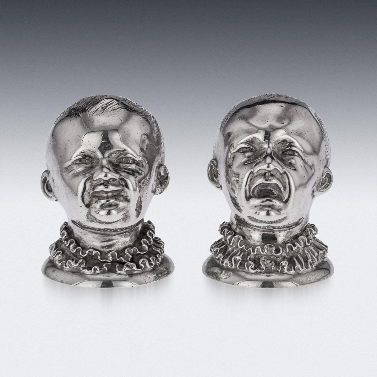 British 19th Century Victorian Solid Silver Novelty Salt & Pepper, London, c.1880 For Sale