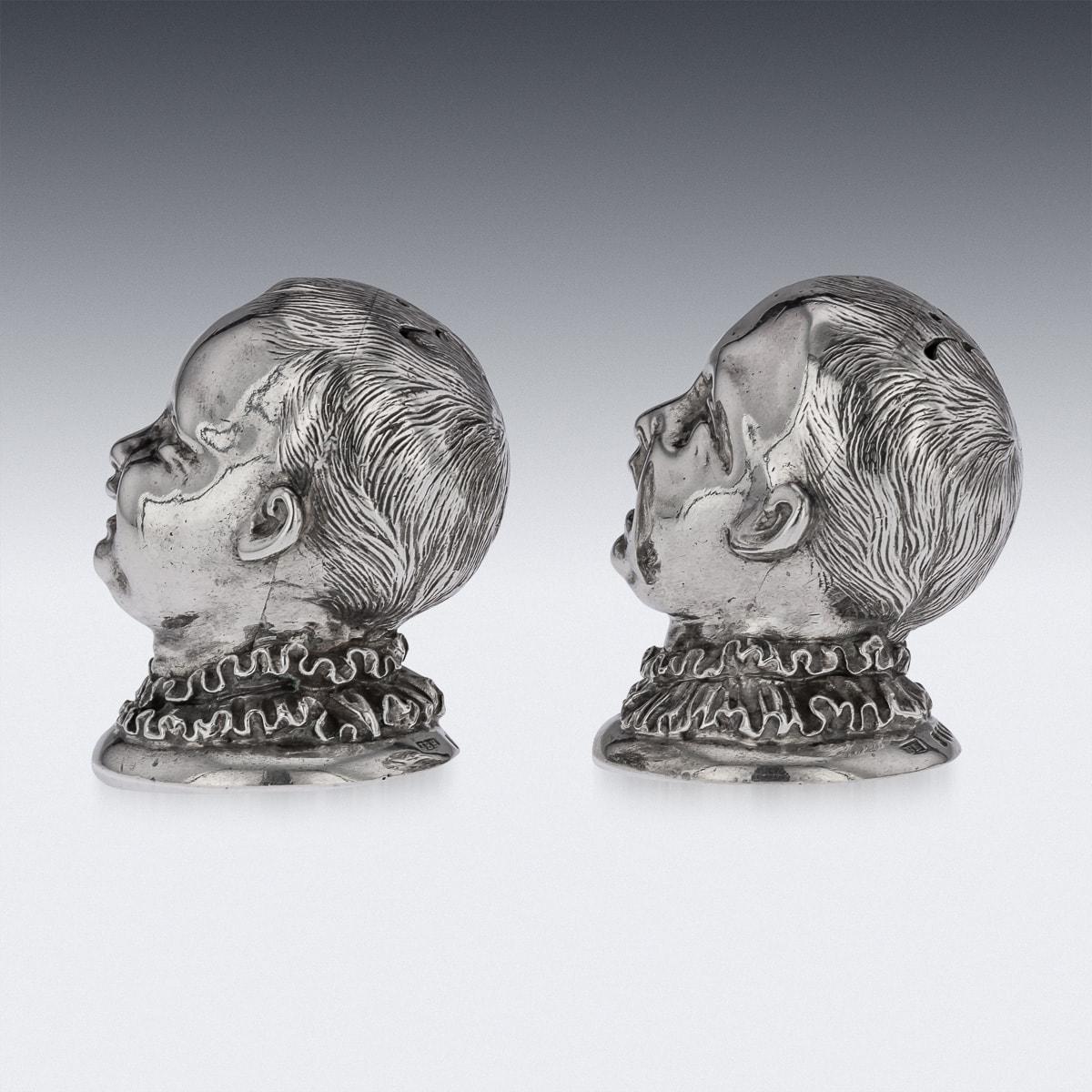19th Century Victorian Solid Silver Novelty Salt & Pepper, London, c.1880 In Good Condition For Sale In Royal Tunbridge Wells, Kent