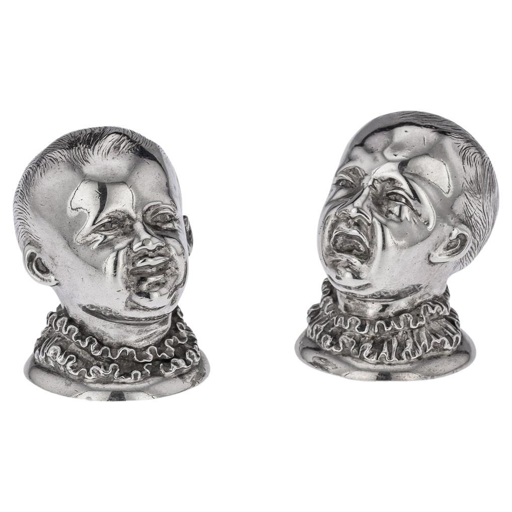 19th Century Victorian Solid Silver Novelty Salt & Pepper, London, c.1880 For Sale