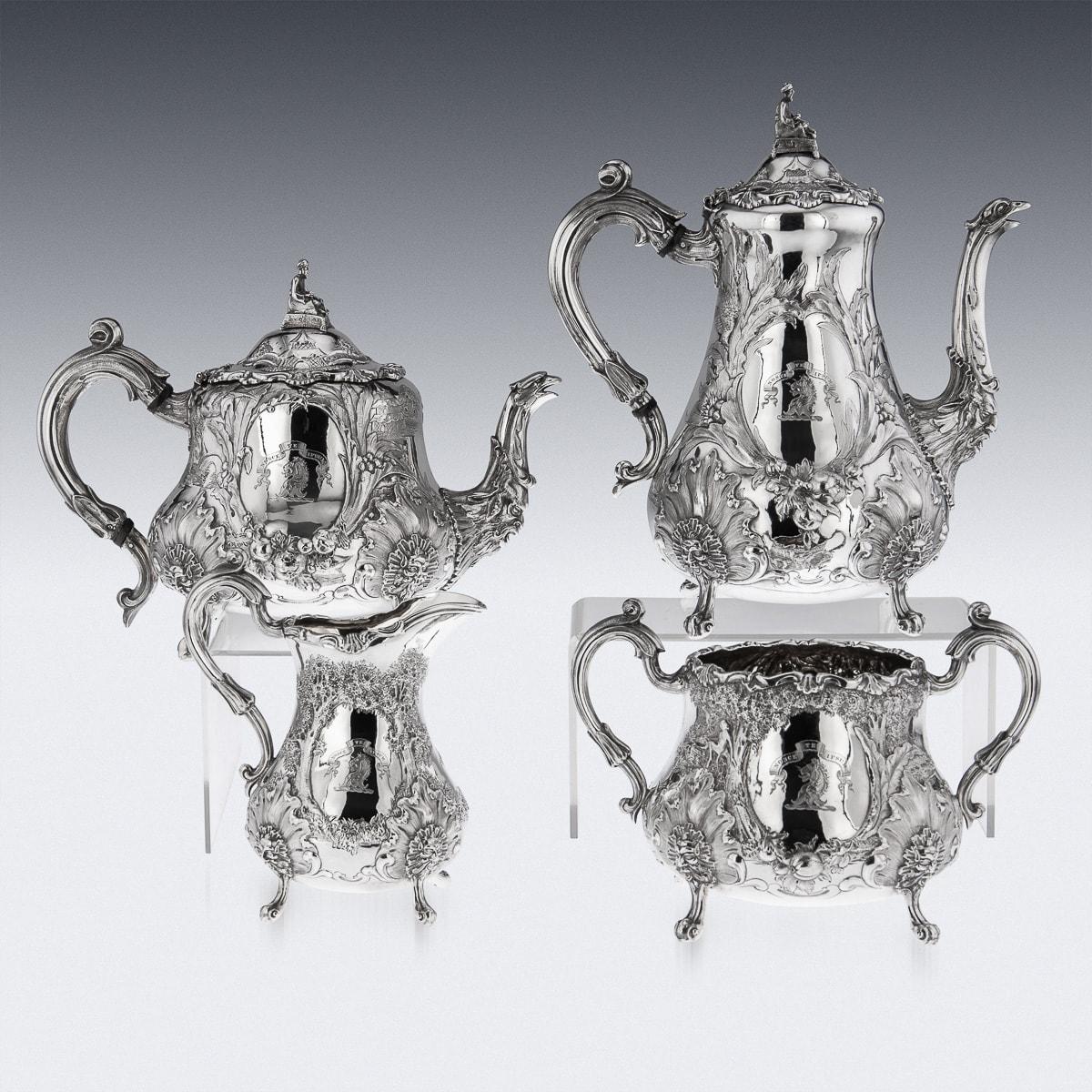 British 19th Century Victorian Solid Silver Orientalist 4 Piece Tea & Coffee Set, c.1844