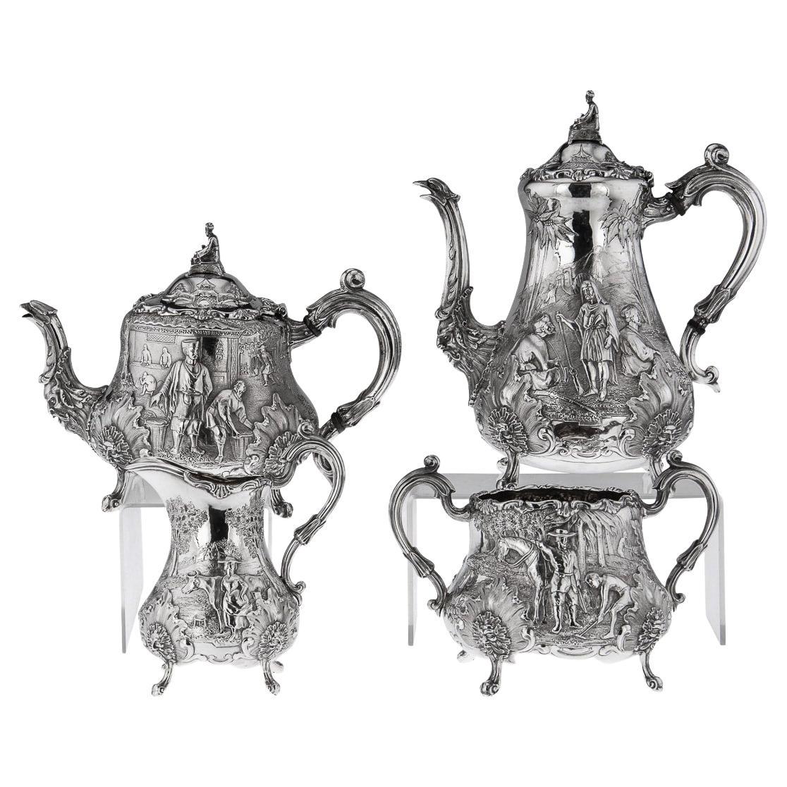 19th Century Victorian Solid Silver Orientalist 4 Piece Tea & Coffee Set, c.1844