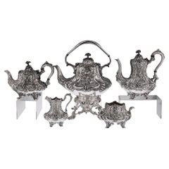 Antique 19th Century Victorian Solid Silver Orientalist 5 Piece Tea & Coffee Set, c.1843
