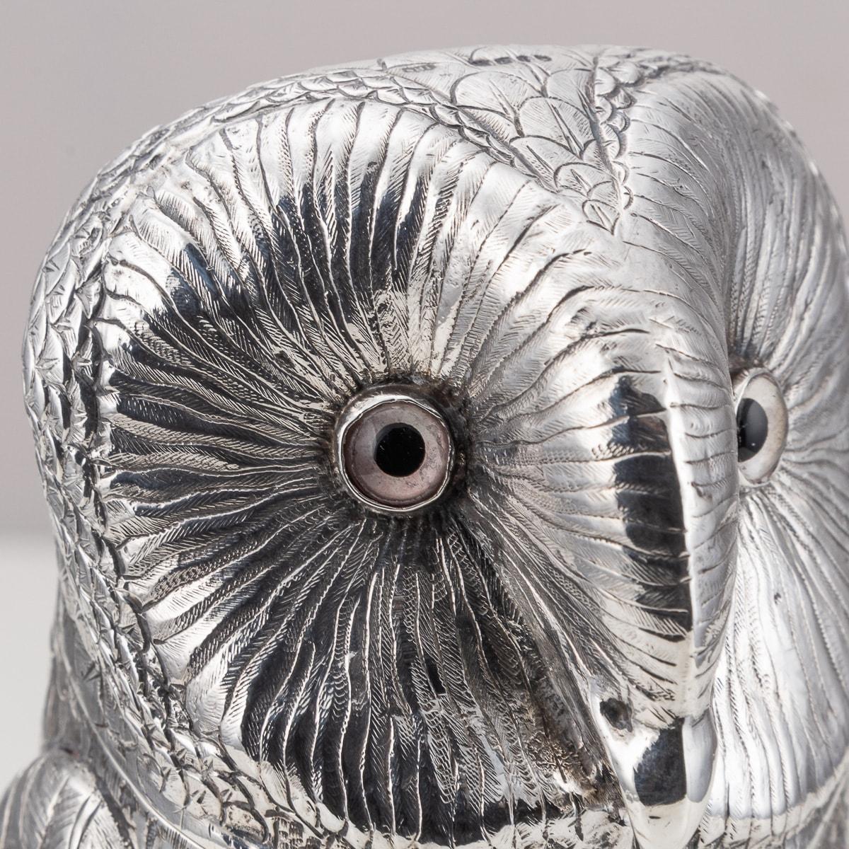 19th Century Victorian Solid Silver Owl Shaped Cocktail Shaker, c.1898 6