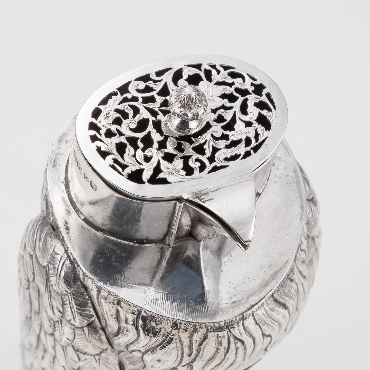 19th Century Victorian Solid Silver Owl Shaped Cocktail Shaker, c.1898 12