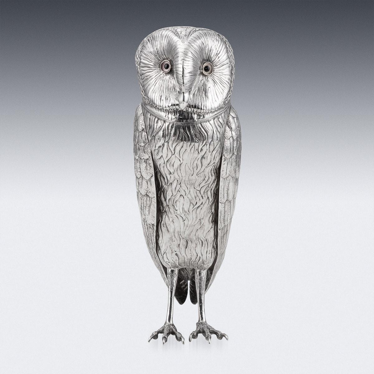 19th Century Victorian Solid Silver Owl Shaped Cocktail Shaker, c.1898 1