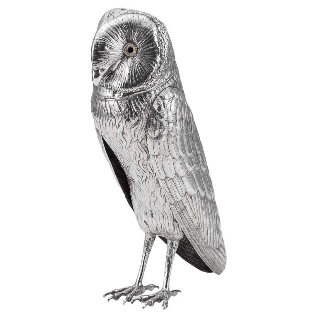 19th Century Victorian Solid Silver Owl Shaped Cocktail Shaker, c.1898
