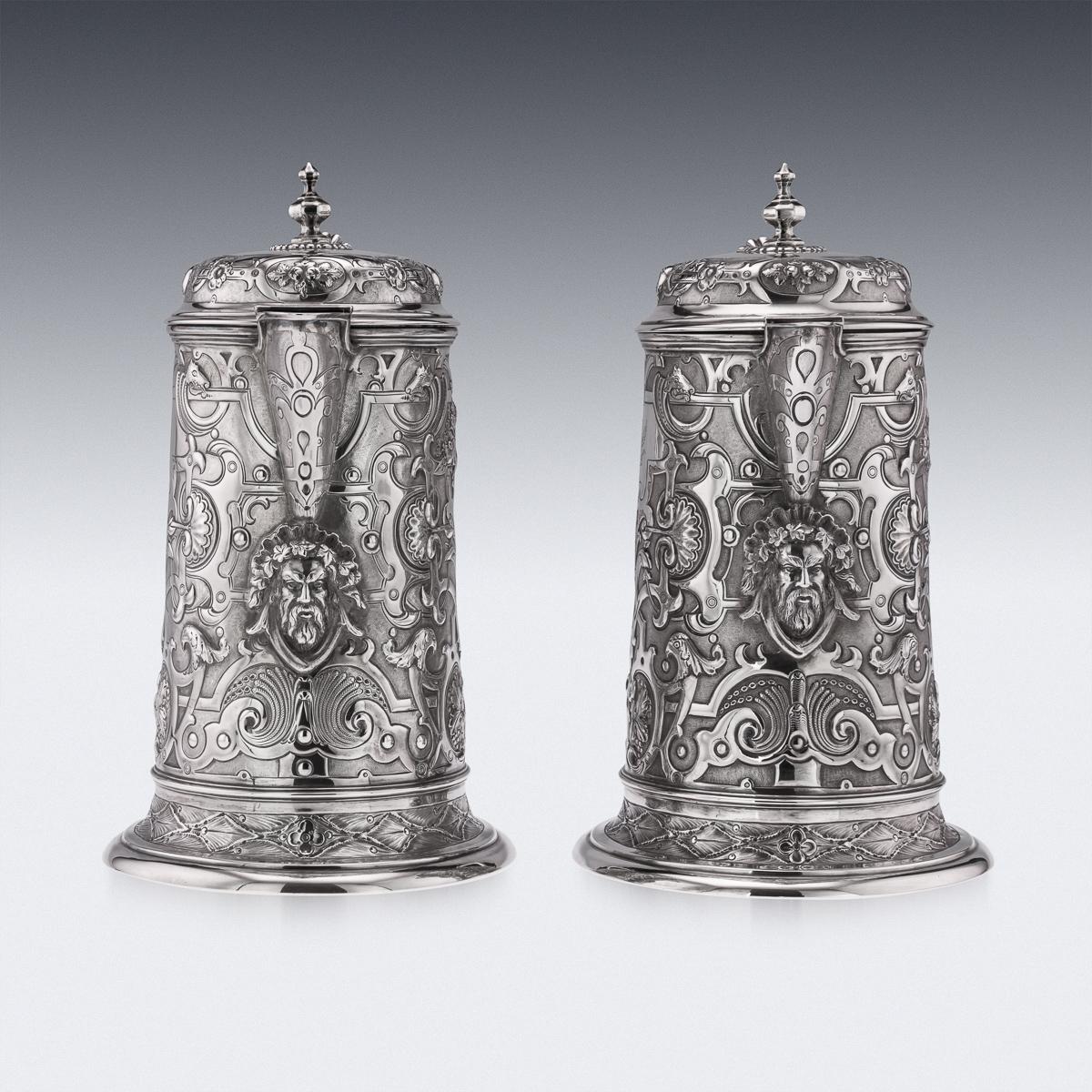 Sterling Silver 19th Century Victorian Solid Silver Pair of Flagons, Martin Hall & Co circa 1875