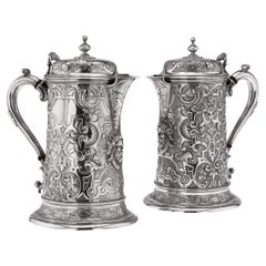 19th Century Victorian Solid Silver Pair of Flagons, Martin Hall & Co circa 1875