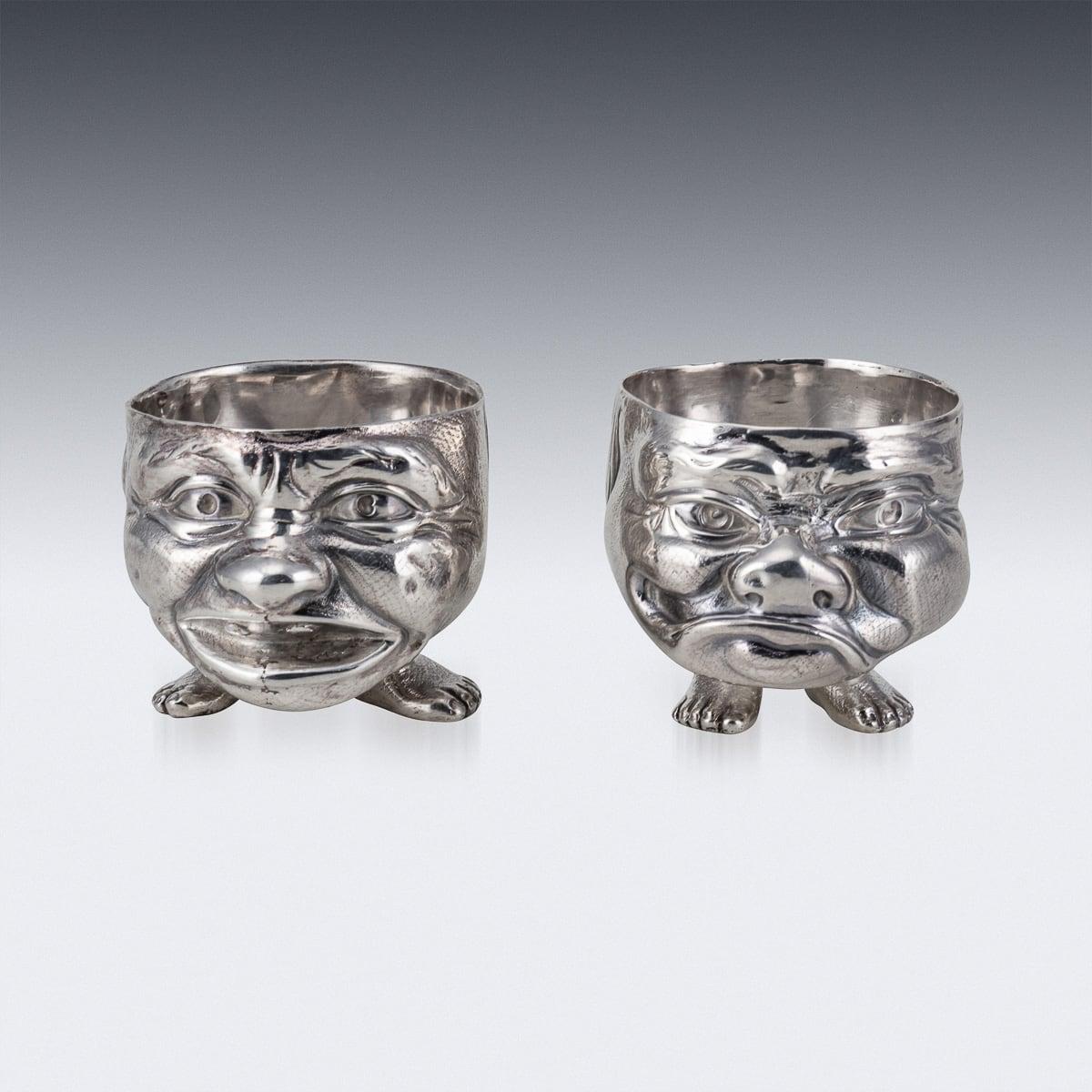 Other 19th Century Victorian Solid Silver Pair Of Grotesque Salts, London c.1880 For Sale