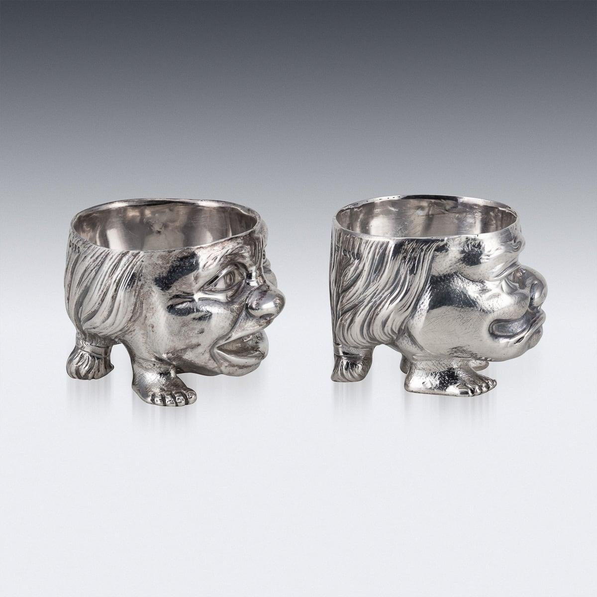 19th Century Victorian Solid Silver Pair Of Grotesque Salts, London c.1880 For Sale 1