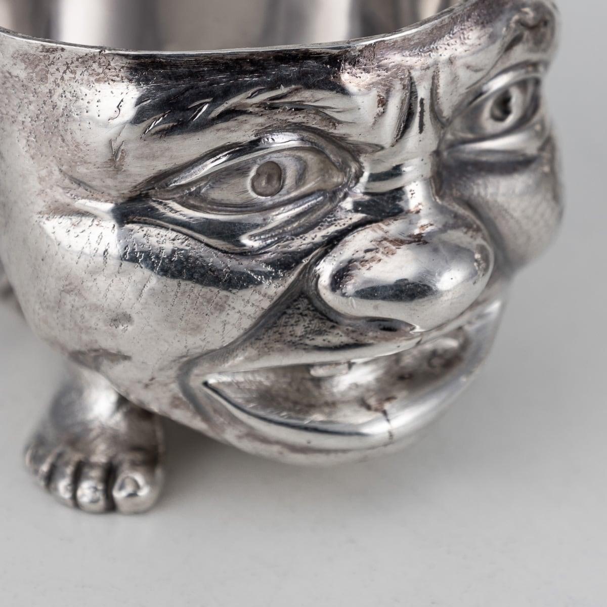19th Century Victorian Solid Silver Pair Of Grotesque Salts, London c.1880 For Sale 2