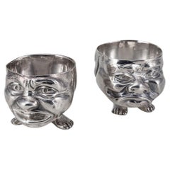 19th Century Victorian Solid Silver Pair Of Grotesque Salts, London c.1880
