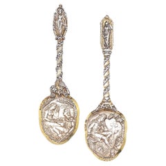 Paire de cuillères victoriennes en argent massif du 19ème siècle, Londres, c.1891