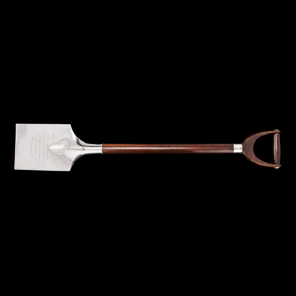 Antigua pala de presentación victoriana de plata maciza del siglo XIX, excepcionalmente grande, la hoja de plata maciza lleva grabado 