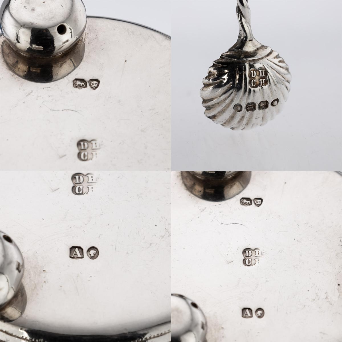 Lot de 6 salières et cuillères en argent massif de style victorien du 19ème siècle, Londres, vers1876 en vente 13