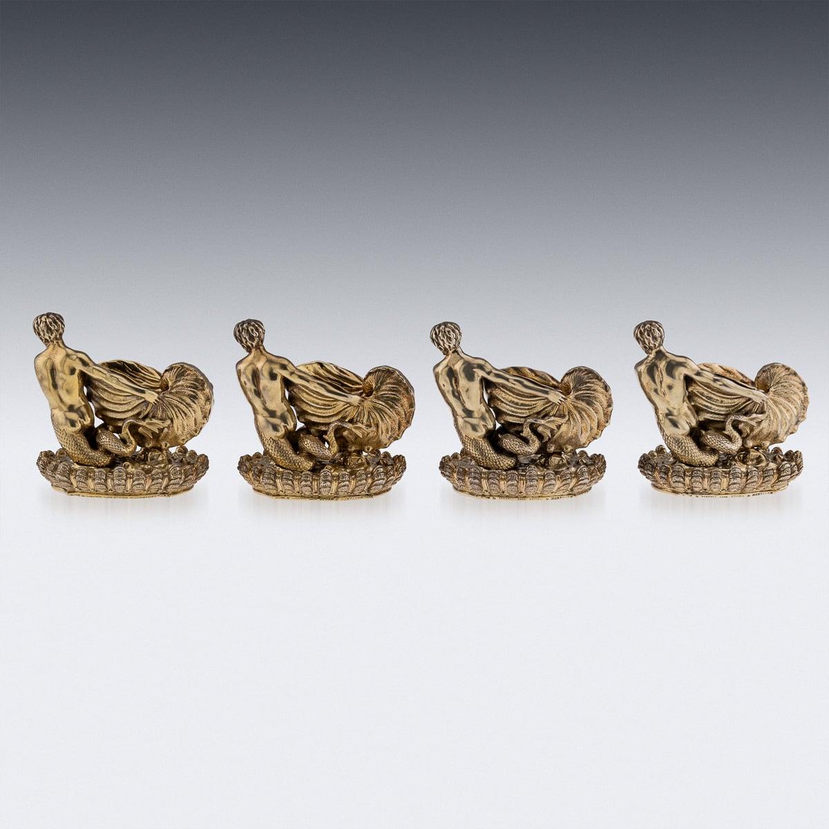 Gold Plate 19th Century Victorian Solid Silver Set Of Four Salts, John S. Hunt c.1855